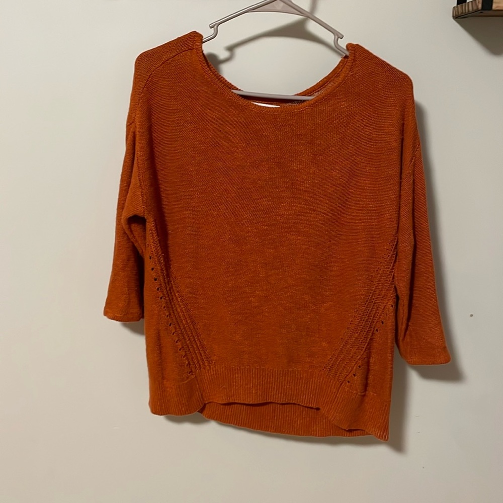 Anthropologie burnt orange 3/4 sleeve knit sweater